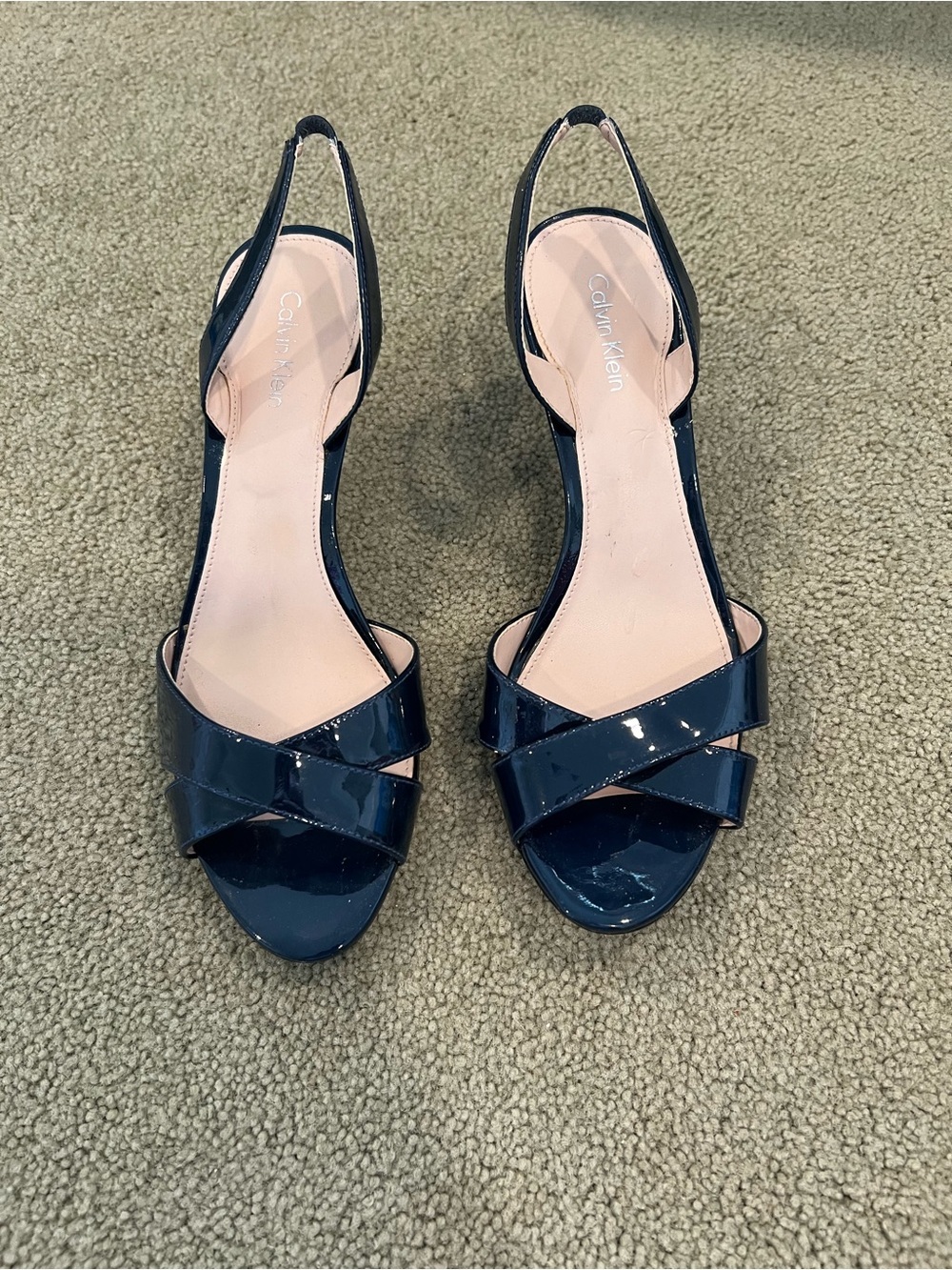 Calvin Klein Lucette Navy Patent Leather Slingback Heels Size 7.5M